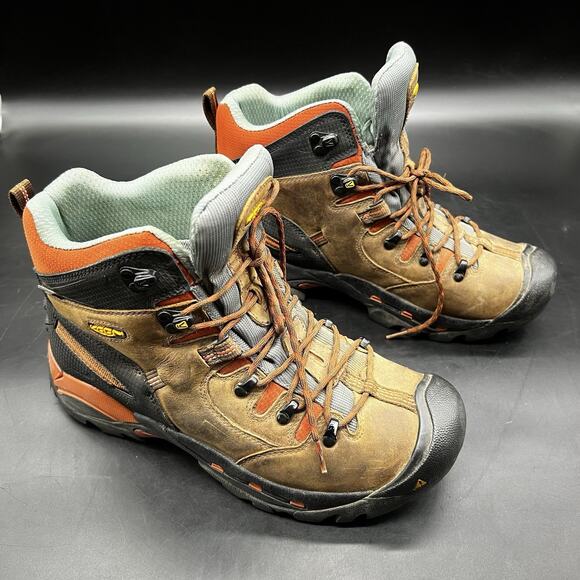 KEEN Boots Men 11 Pittsburgh Waterproof 6" Safety Toe Brown Leather Orange - Picture 1 of 16